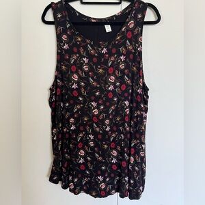 Old Navy Black and Pink Floral Tank Top size XXL
